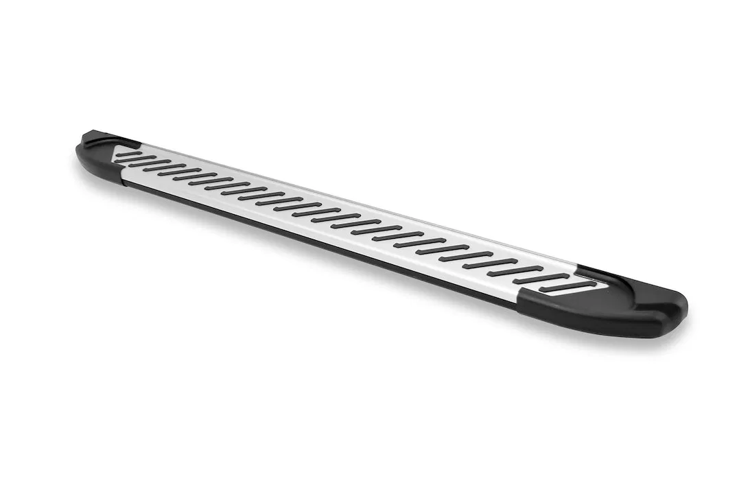 60033418 – ROMIK USA Running Board, Silver Aluminum With Black End Caps Unlighted Rocker Panel Mount 400 Pound Capaci...